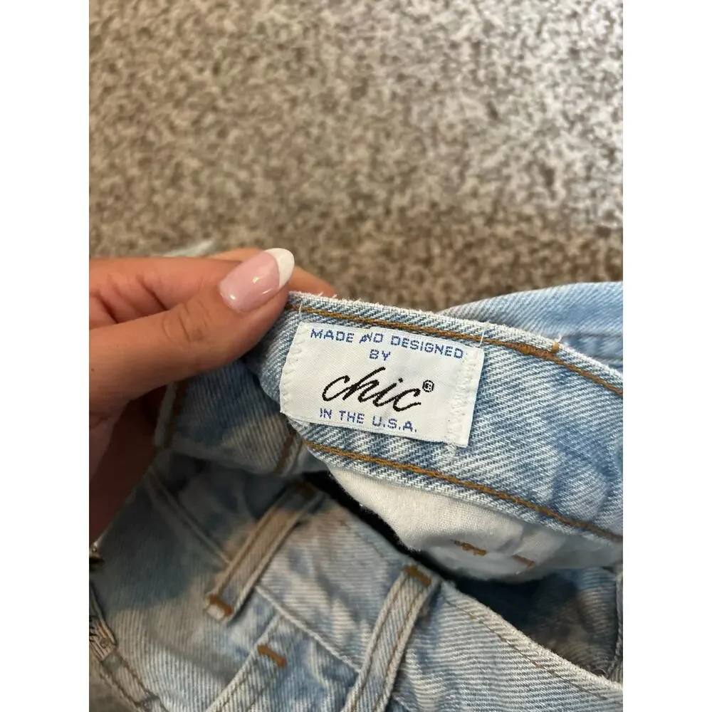 90s VTG Chic Jeans Women's 14 High Waist Light Blue Denim Tapered Mom Jeans USA